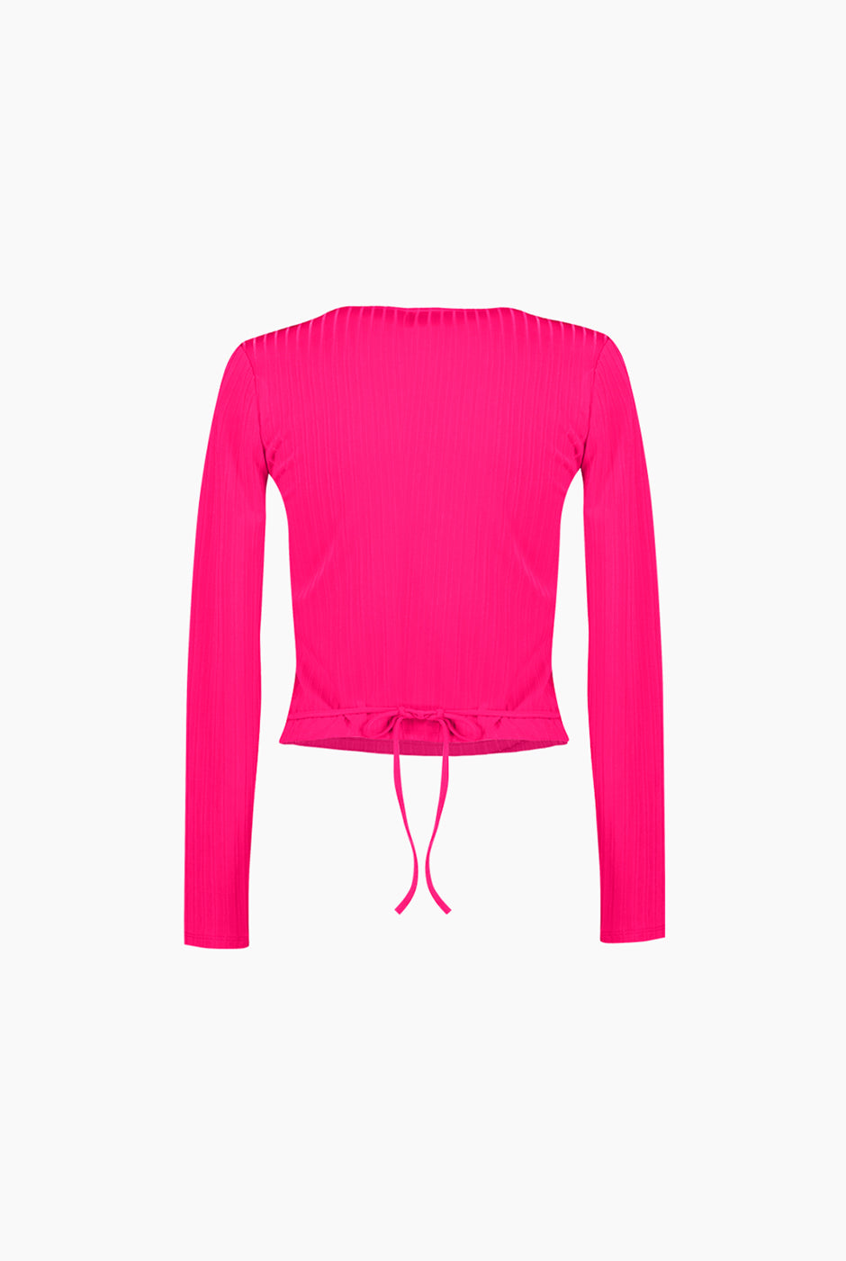 Blusa fucsia cruzada con amarre lateral y manga larga