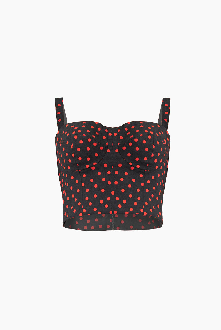 Bustier de lunares negro con tirantes y cierre en espalda