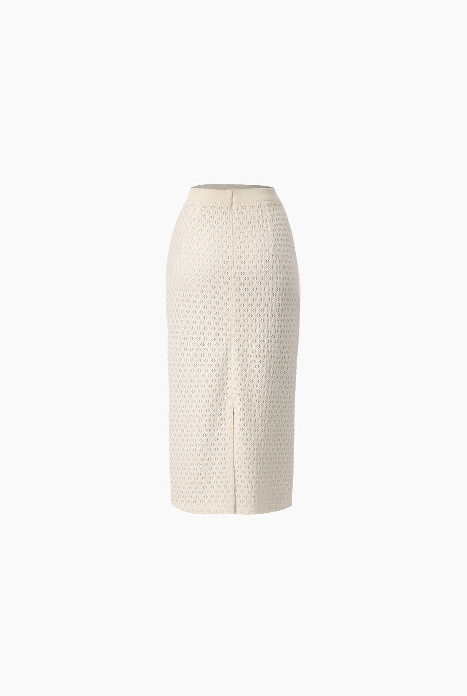 Falda midi tejida natural con cinturón y abertura trasera