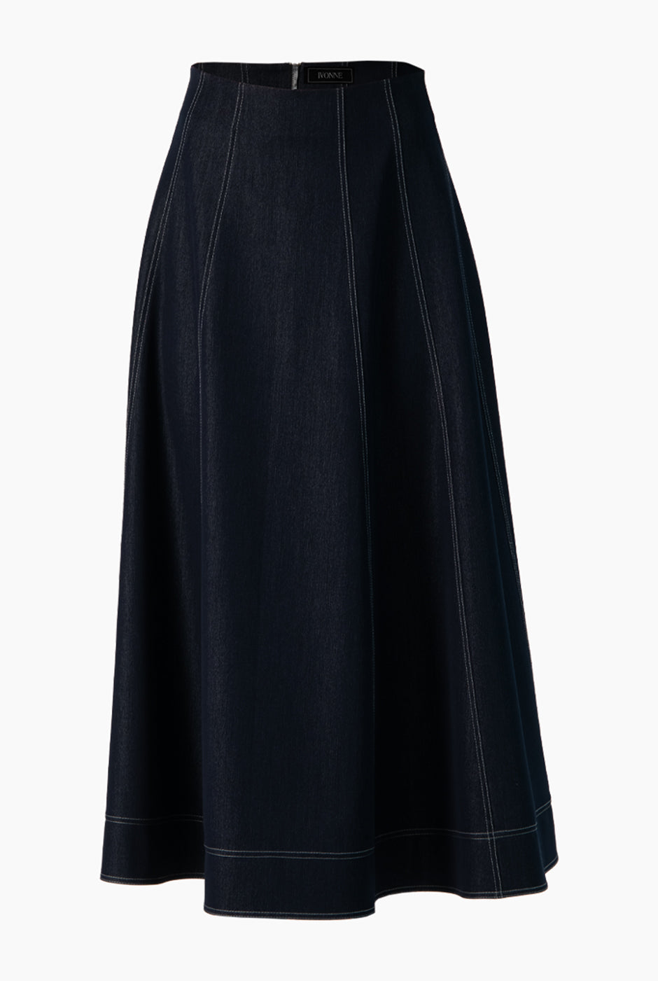 Falda midi azul marino con dobladillo ancho y cremallera trasera