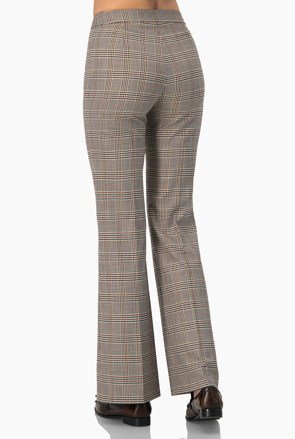Pantalón recto multicolor con estampado de cuadros y pinzas traseras
