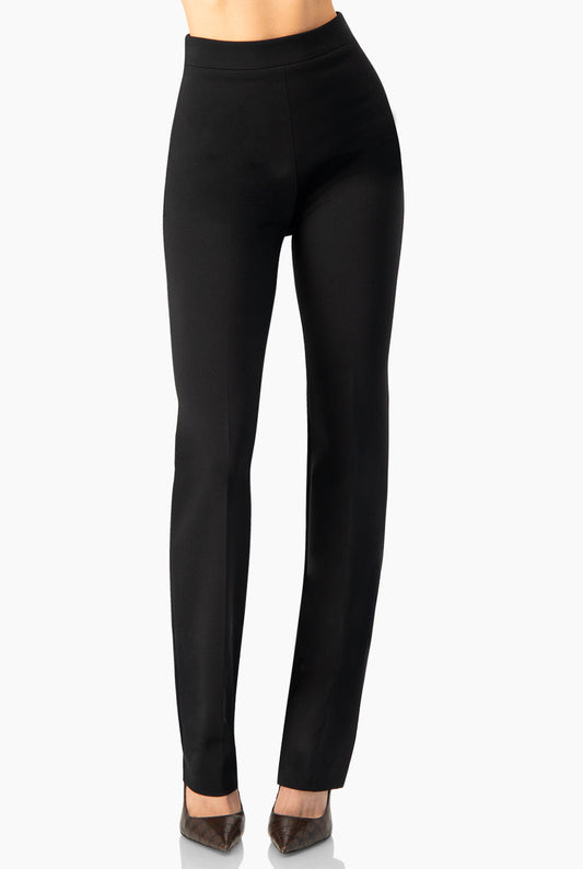 Pantalón negro recto con cierre lateral, diseño liso y formal