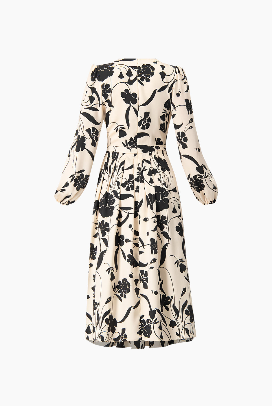 Vestido midi negro con estampado floral y escote en V